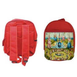 MOCHILA ROJA CUADRO JARDIN DE LAS DELICIAS EL BOSCO escolar personalizado