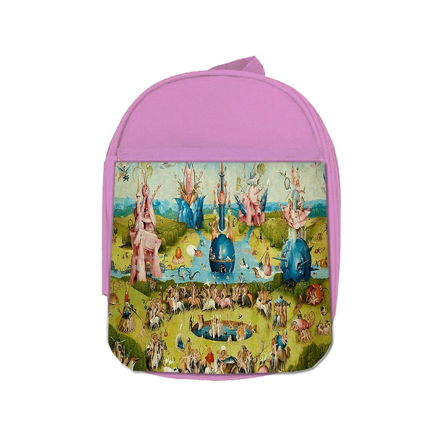 MOCHILA ROSA CUADRO JARDIN DE LAS DELICIAS EL BOSCO escolar personalizado picnic excursión deporte