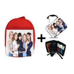 PACK MOCHILA ROJA Y ESTUCHE cantantes kpop geenious voyage zo e material escolar