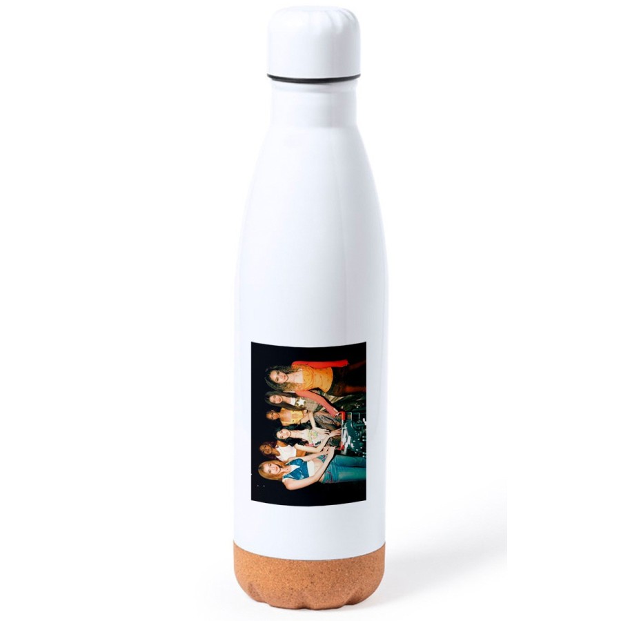 BIDON 750 ML ACERO INOXIDABLE ADORNO DE CORCHO cantantes kpop KATSEYE whatching you tapon botella