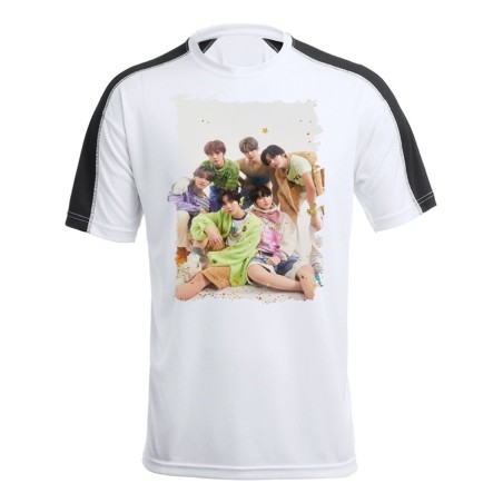 CAMISETA TÉCNICA FRANJA MANGAS NEGRA cantantes kpop ntc regular fact check personalizada