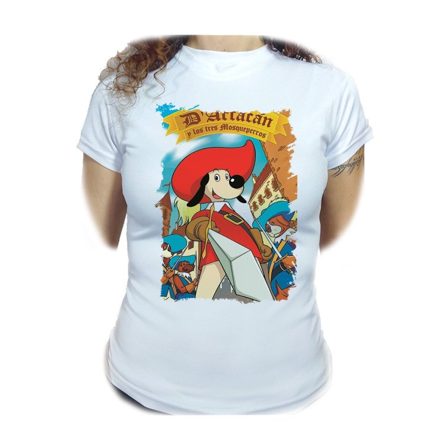 CAMISETA MUJER Mosqueteros perros francia medieval dibujos moda personalizada