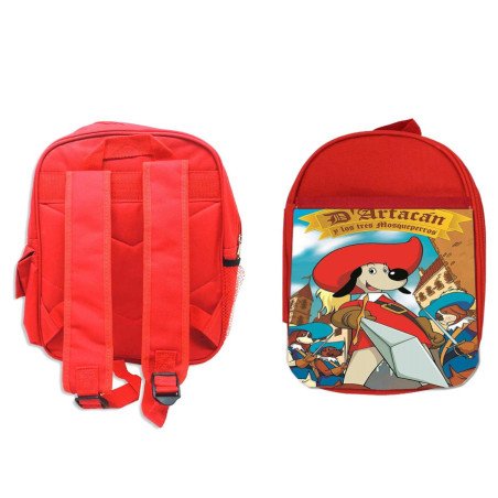 Merchandmanía Mochila Roja Mosqueteros perros francia medieval dibujos colegio picnic excursión deporte niños