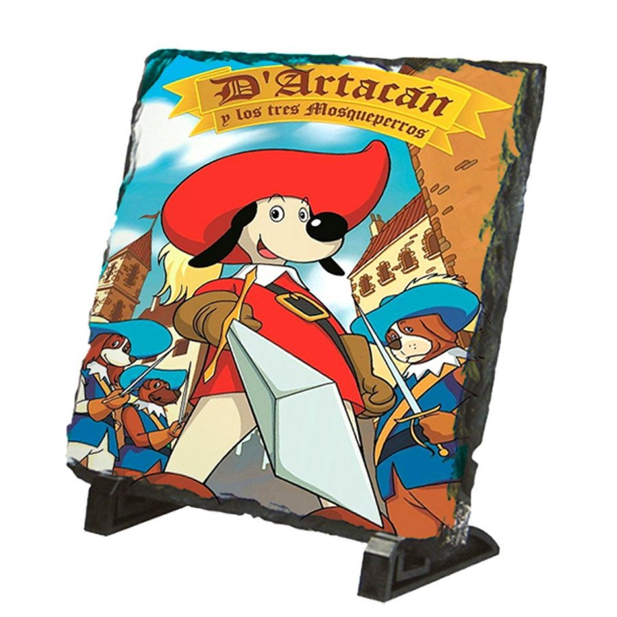 Placa pizarra Mosqueteros perros francia medieval dibujos portafotos portafoto