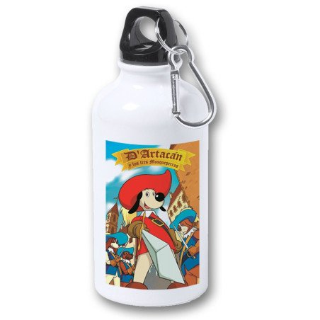 Bidón 400ml metálico Mosqueteros perros francia medieval dibujos para viaje y deporte