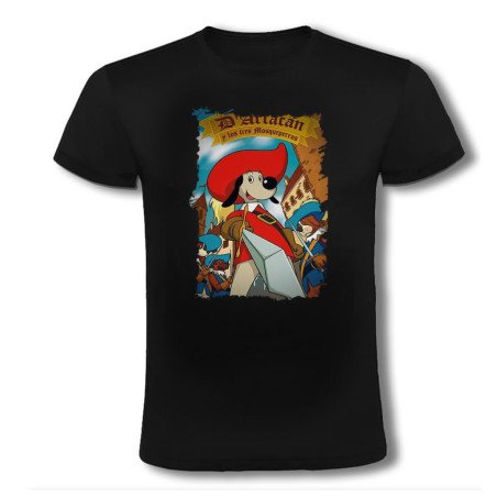 CAMISETA NEGRA Mosqueteros perros francia medieval dibujos moda verano personalizada