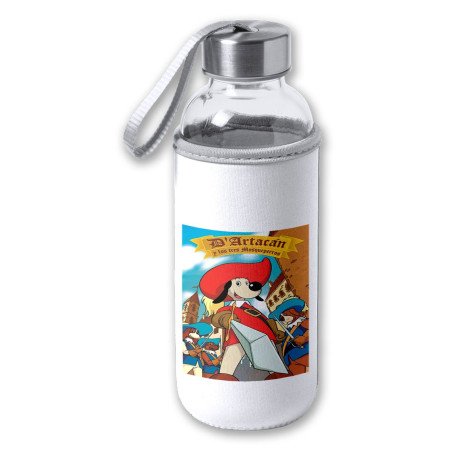 Bidón de 420 ml con Funda de neopreno Mosqueteros perros francia medieval dibujos tapon seguridad