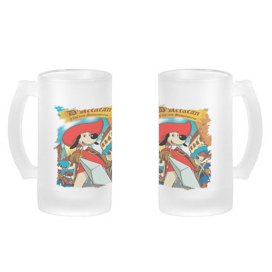 Jarra cerveza cristal Mosqueteros perros francia medieval dibujos esmerilada esmerilado 500ml