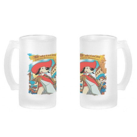 Jarra cerveza cristal Mosqueteros perros francia medieval dibujos esmerilada esmerilado 500ml