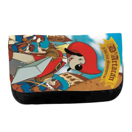 Estuche Neceser de lona Mosqueteros perros francia medieval dibujos unisex negro bolsa aseo multiusos