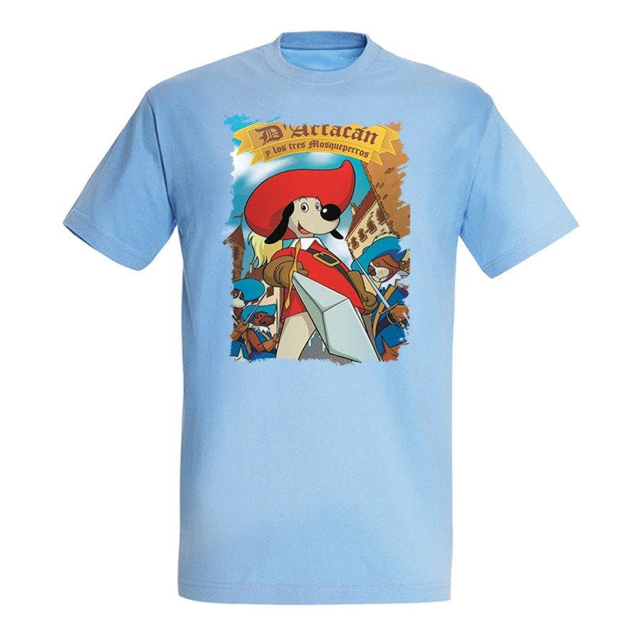 CAMISETA Azul Cielo Mosqueteros perros francia medieval dibujos moda verano personalizada