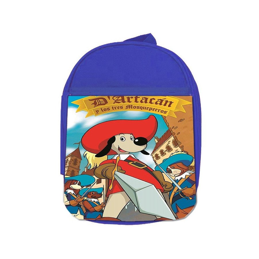 Mochila Azul Mosqueteros perros francia medieval dibujos escolar personalizado picnic excursión deporte