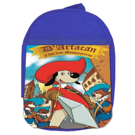 Mochila Azul Mosqueteros perros francia medieval dibujos escolar personalizado picnic excursión deporte