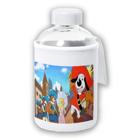 Bidón cristal con Funda soft shell Dartañan mosqueteros espadachin dibujos julieta tapon seguridad botella