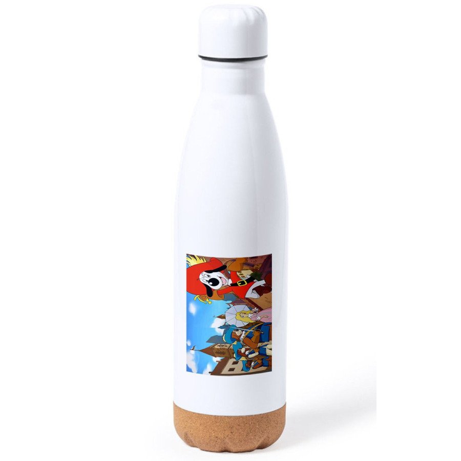 Bidón 750 ml acero inoxidable adorno de corcho Dartañan mosqueteros espadachin dibujos julieta tapon botella