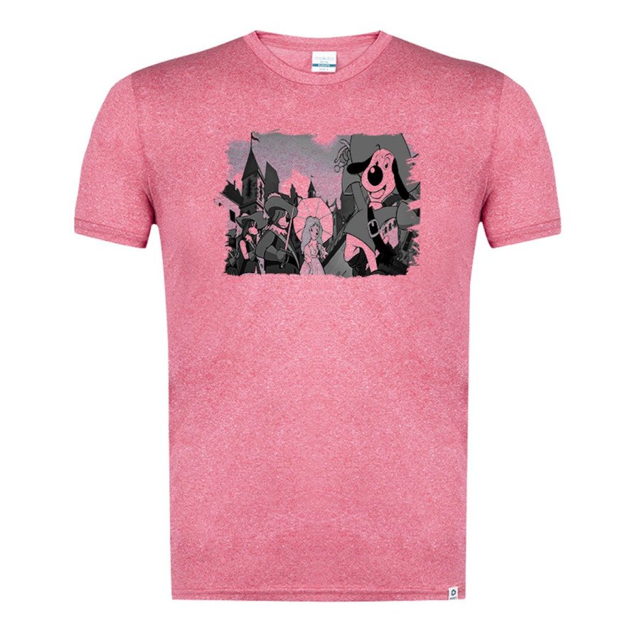 CAMISETA Roja mezcla con imagen en tonalidades NEGRAS Dartañan mosqueteros espadachin dibujos julieta tshirt