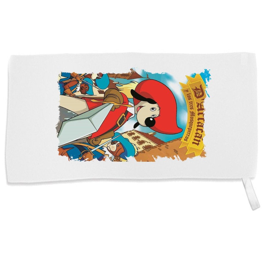 Toalla gimnasio gym absorbente Mosqueteros perros francia medieval dibujos suave con bolsita