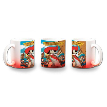 Taza con degradado Mosqueteros perros francia medieval dibujos color personalizada