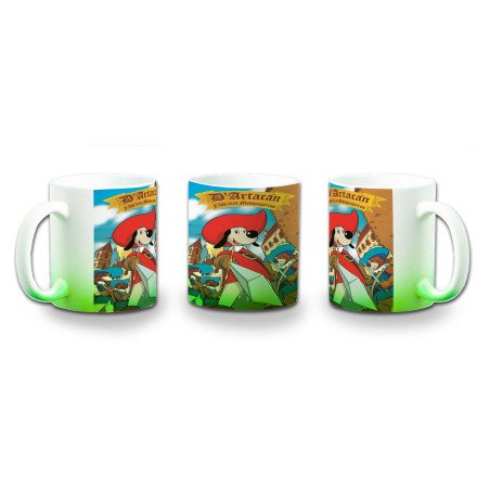 Taza con degradado Mosqueteros perros francia medieval dibujos color personalizada