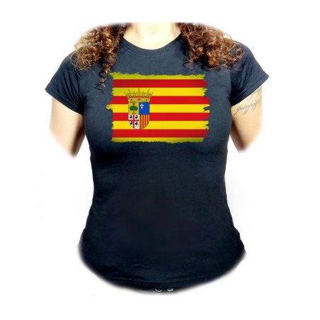 CAMISETA NEGRA MUJER bandera de aragon españa comunidad autonoma oferta personalizada
