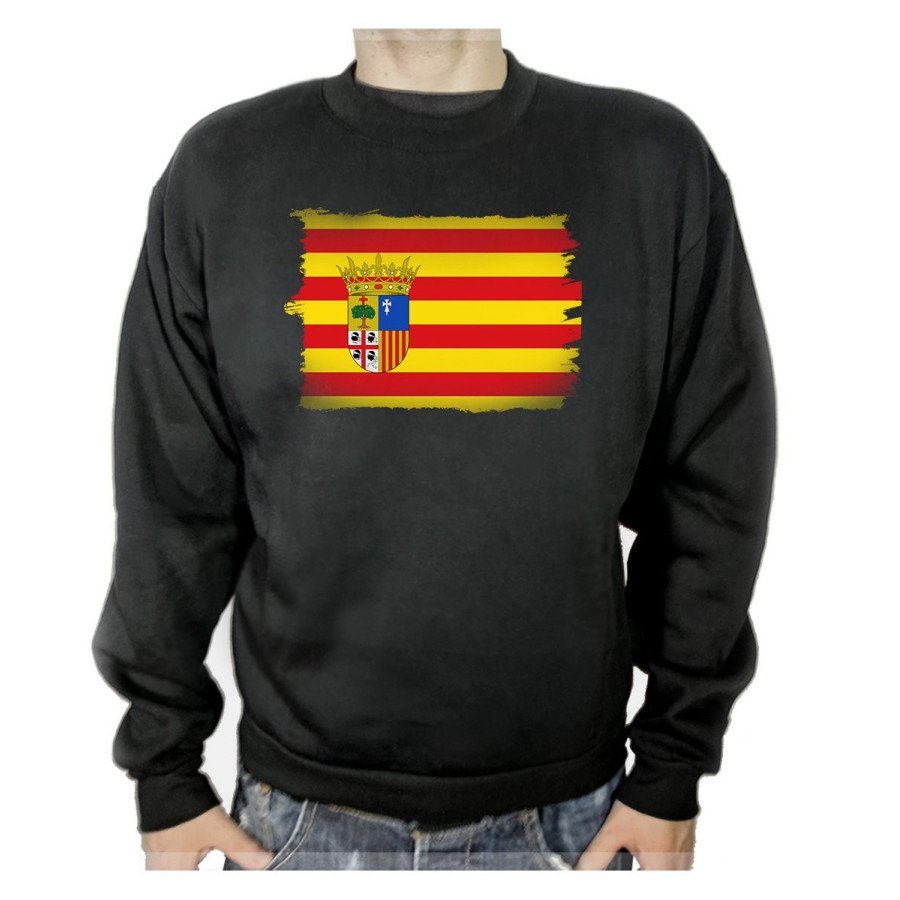 SUDADERA NEGRA bandera de aragon españa comunidad autonoma adulto poliester algodón personalizada