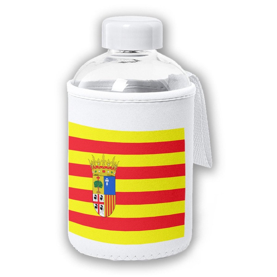 Bidón cristal con Funda soft shell bandera de aragon españa comunidad autonoma tapon seguridad botella