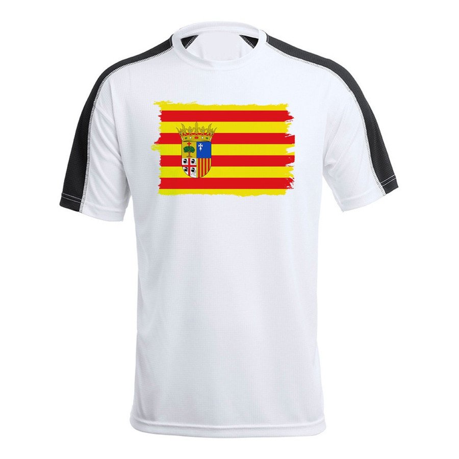 CAMISETA técnica franja mangas NEGRA bandera de aragon españa comunidad autonoma personalizada