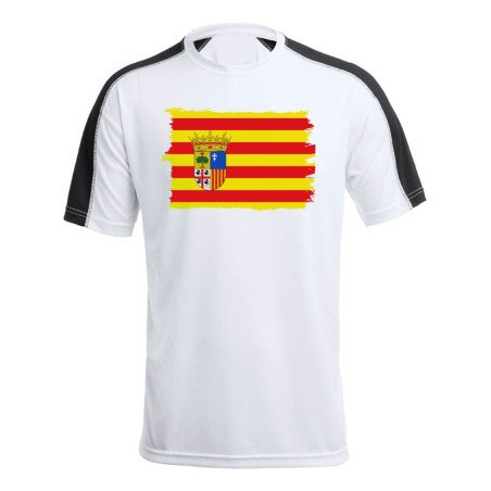 CAMISETA técnica franja mangas NEGRA bandera de aragon españa comunidad autonoma personalizada