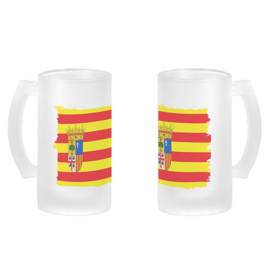 Jarra cerveza cristal bandera de aragon españa comunidad autonoma esmerilada esmerilado 500ml