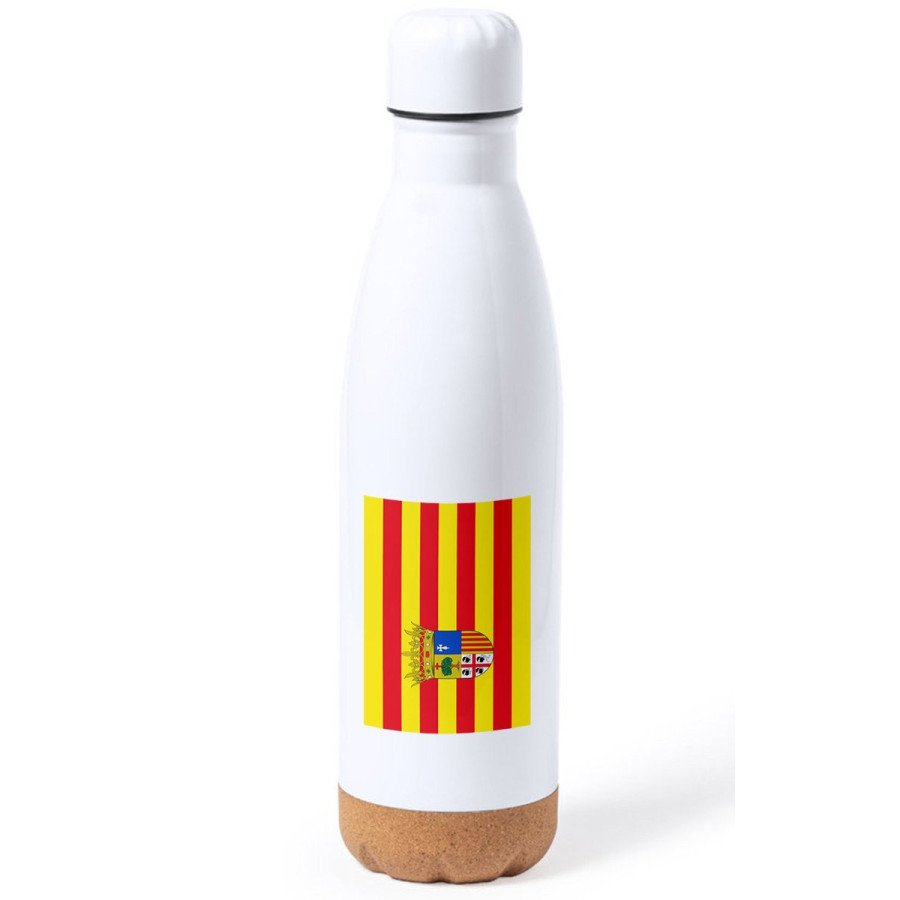 Bidón 750 ml acero inoxidable adorno de corcho bandera de aragon españa comunidad autonoma tapon botella