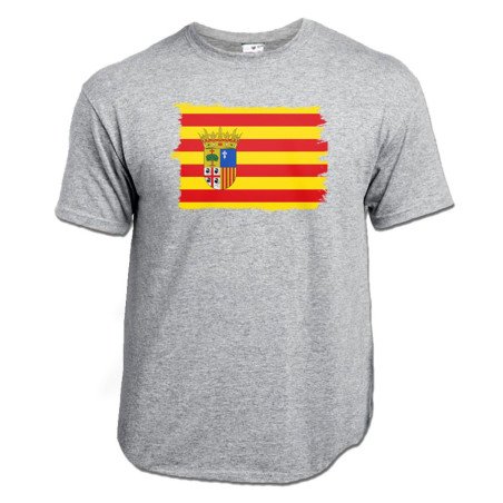 CAMISETA Gris mezcla bandera de aragon españa comunidad autonoma moda verano personalizada