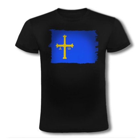 CAMISETA NEGRA bandera de asturias españa comunidad autonoma moda verano personalizada