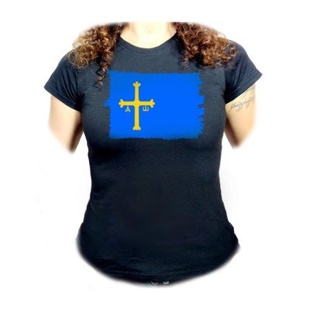 CAMISETA NEGRA MUJER bandera de asturias españa comunidad autonoma oferta personalizada