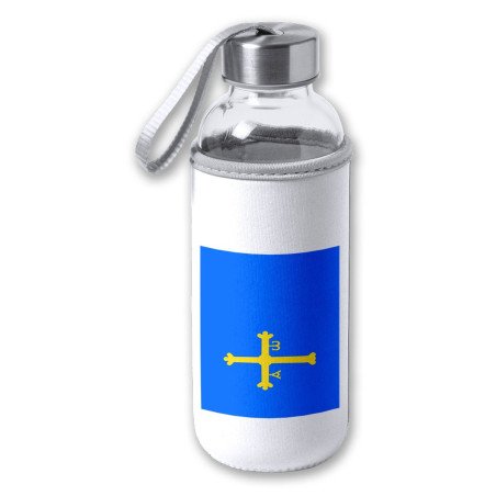 Bidón de 420 ml con Funda de neopreno bandera de asturias españa comunidad autonoma tapon seguridad