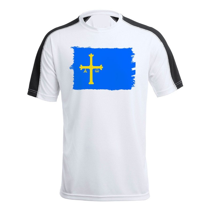 CAMISETA técnica franja mangas NEGRA bandera de asturias españa comunidad autonoma personalizada