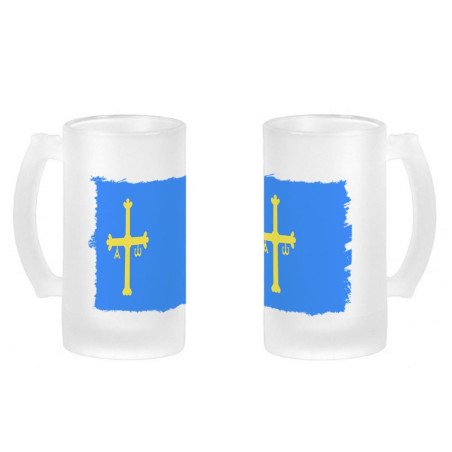 Jarra cerveza cristal bandera de asturias españa comunidad autonoma esmerilada esmerilado 500ml