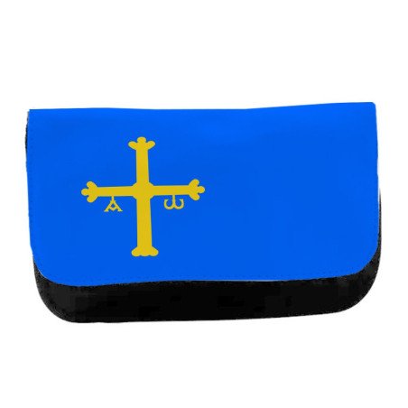 Estuche Neceser de lona bandera de asturias españa comunidad autonoma unisex negro bolsa aseo multiusos