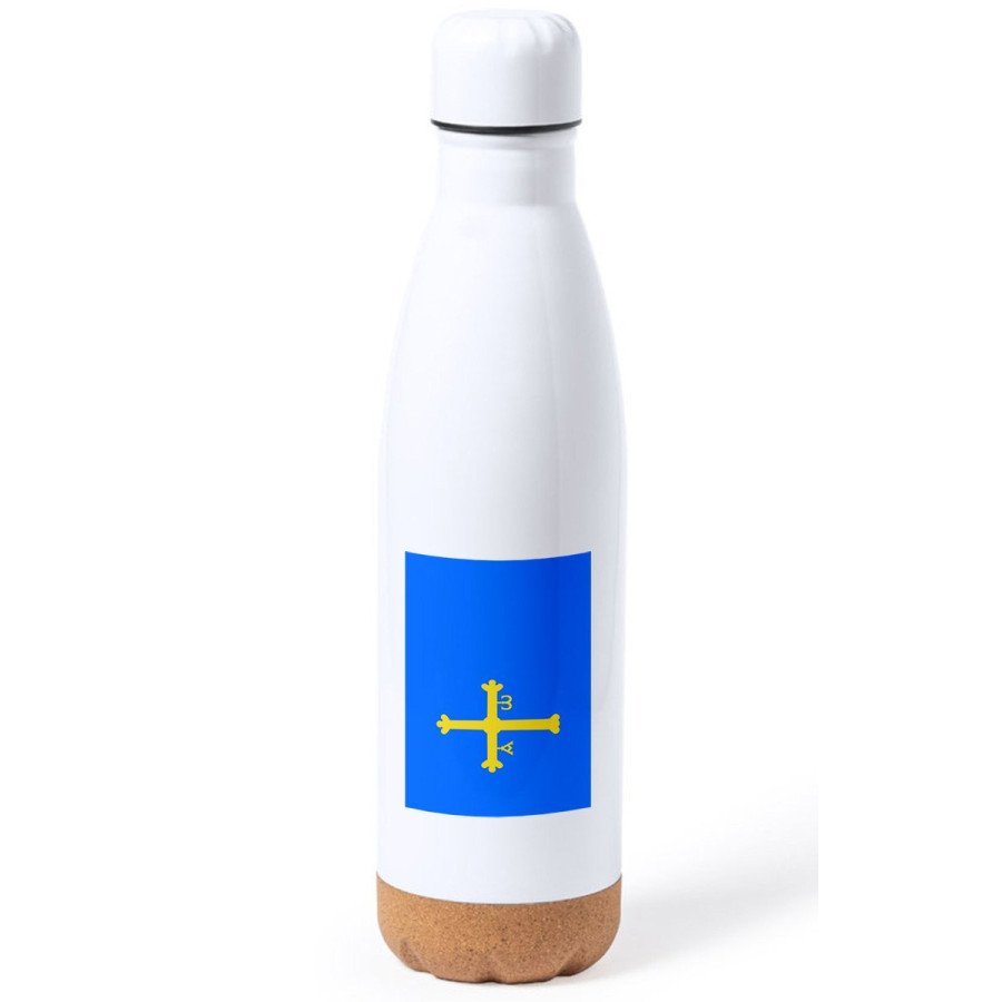 Bidón 750 ml acero inoxidable adorno de corcho bandera de asturias españa comunidad autonoma tapon botella