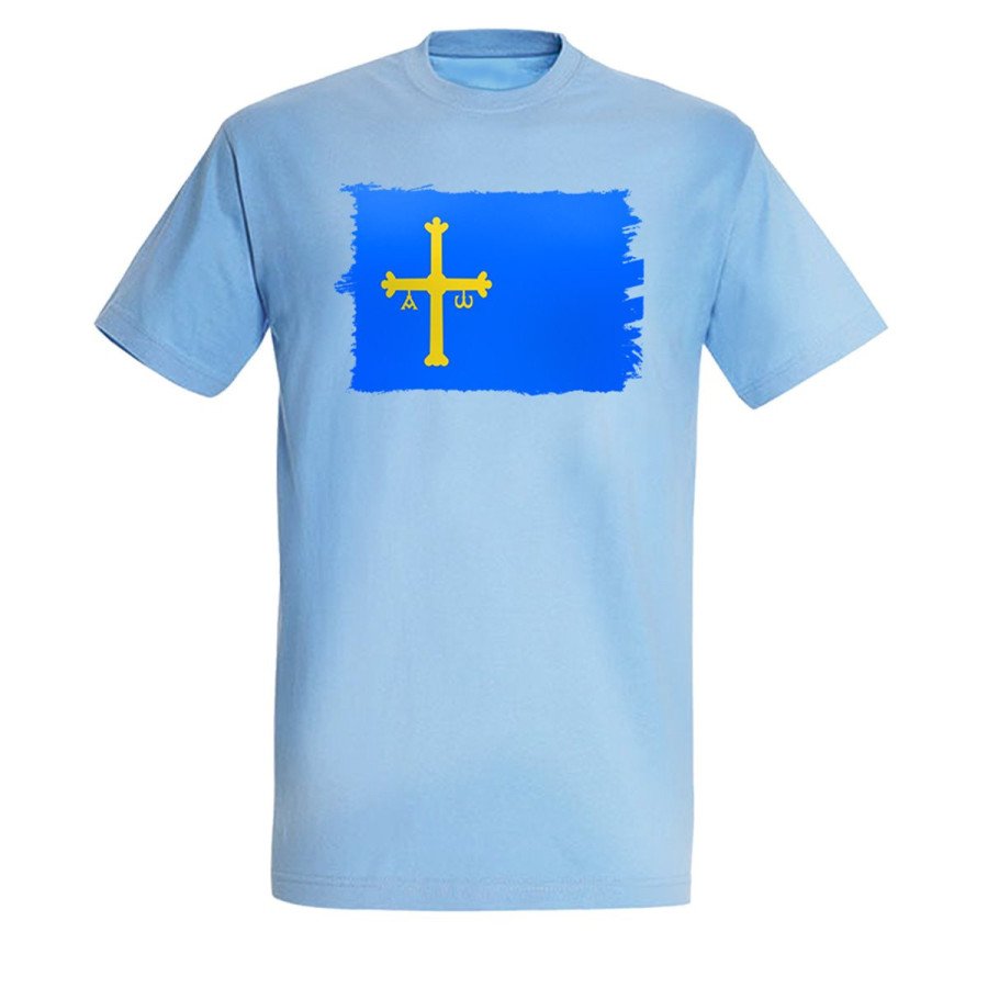 CAMISETA Azul Cielo bandera de asturias españa comunidad autonoma moda verano personalizada