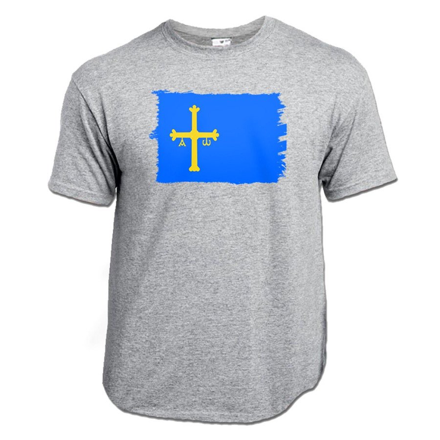 CAMISETA Gris mezcla bandera de asturias españa comunidad autonoma moda verano personalizada