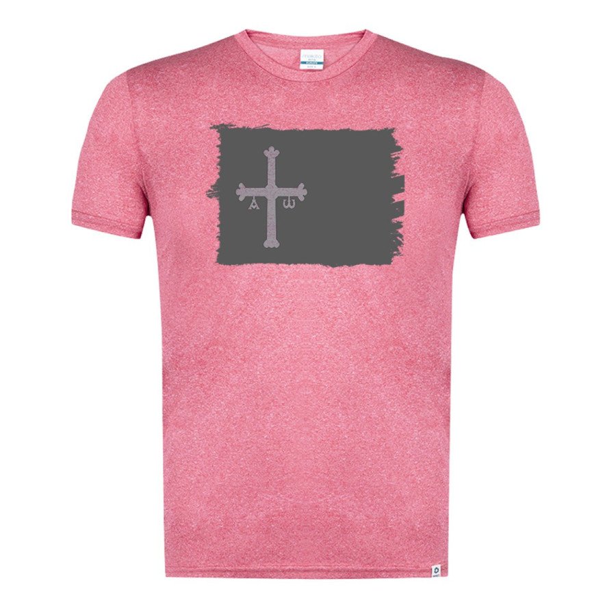 CAMISETA Roja mezcla con imagen en tonalidades NEGRAS bandera de asturias españa comunidad autonoma tshirt