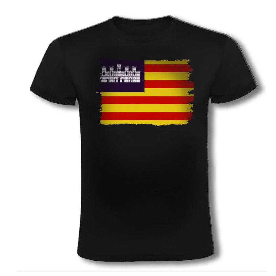CAMISETA NEGRA bandera de baleares españa comunidad autonoma moda verano personalizada