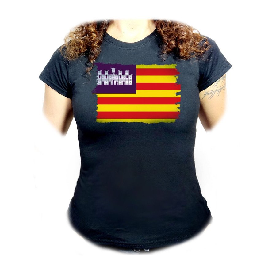 CAMISETA NEGRA MUJER bandera de baleares españa comunidad autonoma oferta personalizada