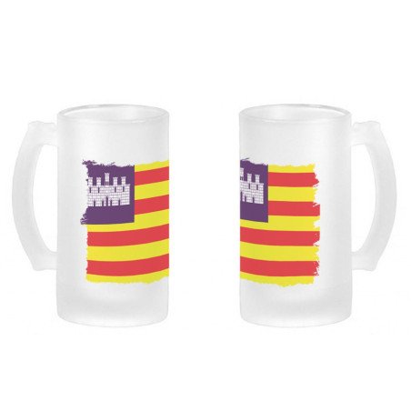 Jarra cerveza cristal bandera de baleares españa comunidad autonoma esmerilada esmerilado 500ml