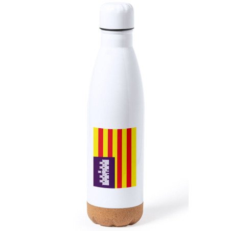 Bidón 750 ml acero inoxidable adorno de corcho bandera de baleares españa comunidad autonoma tapon botella