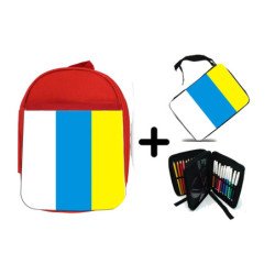 Pack Mochila Roja y Estuche bandera de canarias españa comunidad autonoma material escolar