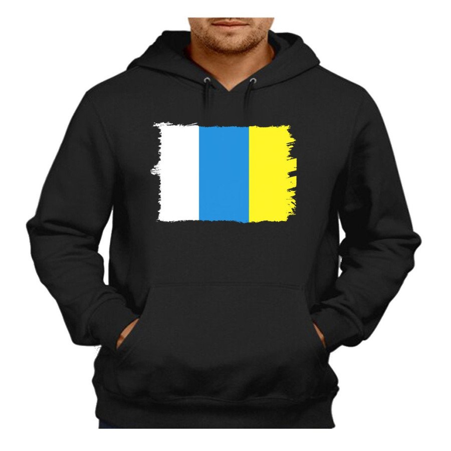 SUDADERA NEGRA con CAPUCHA bandera de canarias españa comunidad autonoma adulto poliester algodón personalizada