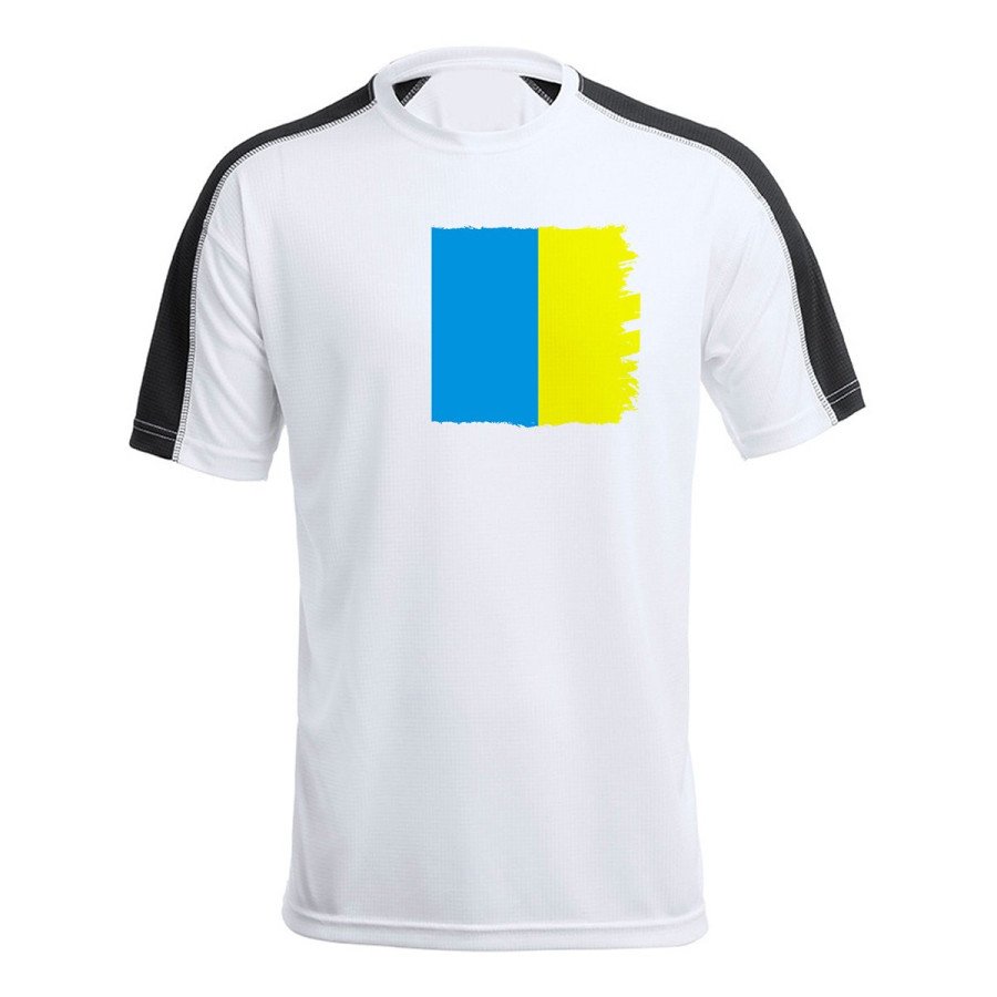 CAMISETA técnica franja mangas NEGRA bandera de canarias españa comunidad autonoma personalizada