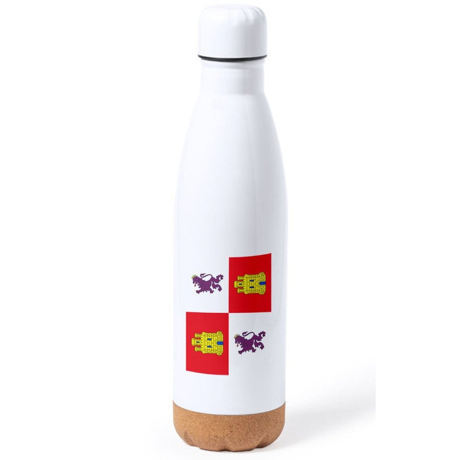 Bidón 750 ml acero inoxidable adorno de corcho bandera de castilla y leon españa comunidad autonoma tapon botella