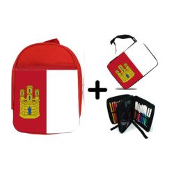 Pack Mochila Roja y Estuche bandera castilla la mancha españa comunidad autonoma material escolar